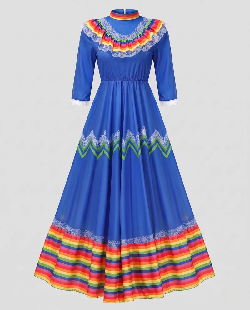 Frauen Traditionelles Mexikanisches Kleid mit Buntakzenten Drune