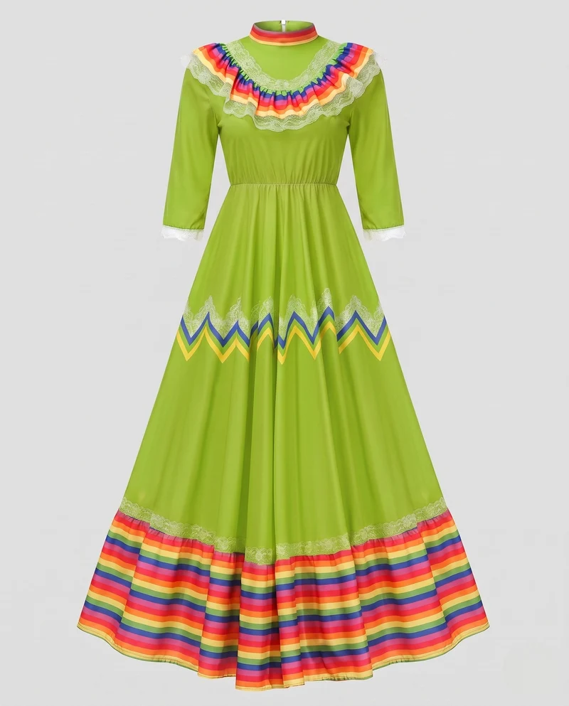 Frauen Traditionelles Mexikanisches Kleid mit Buntakzenten Drune