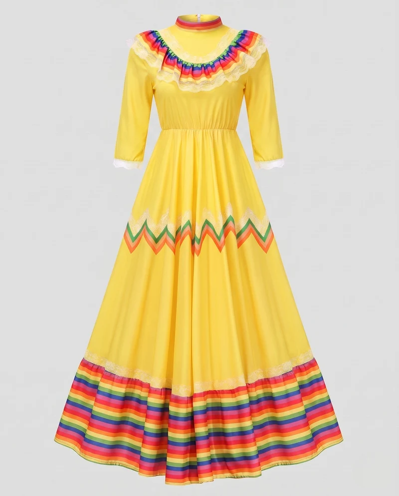 Frauen Traditionelles Mexikanisches Kleid mit Buntakzenten Drune