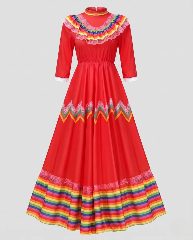 Frauen Traditionelles Mexikanisches Kleid mit Buntakzenten Drune
