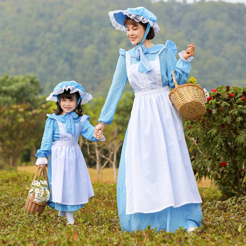 Damen Vintage Bauernkleid mit romantischen Rüschen und passendem Hut Drune