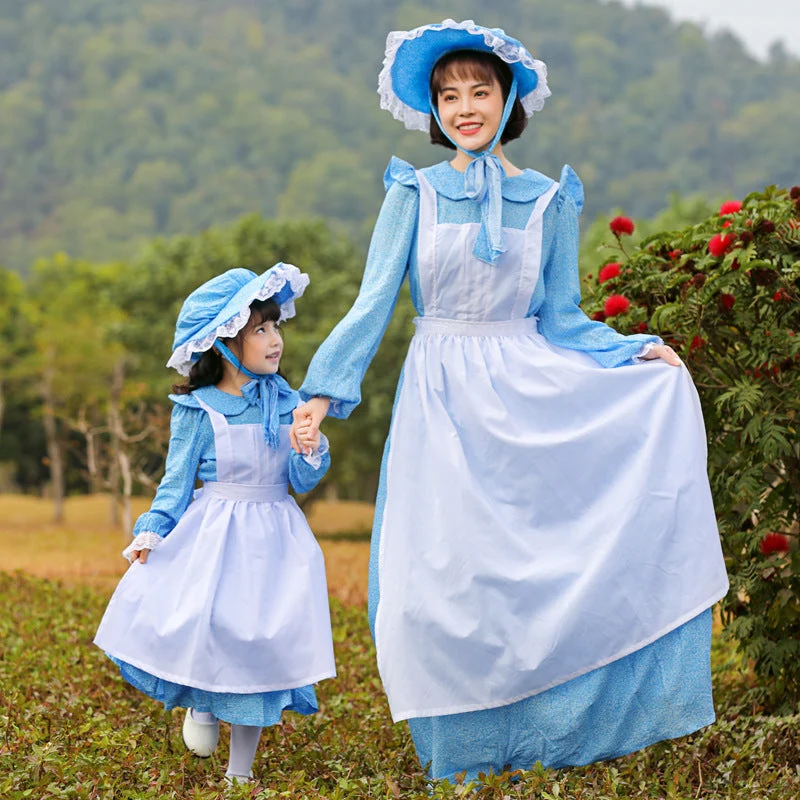 Damen Vintage Bauernkleid mit romantischen Rüschen und passendem Hut Drune