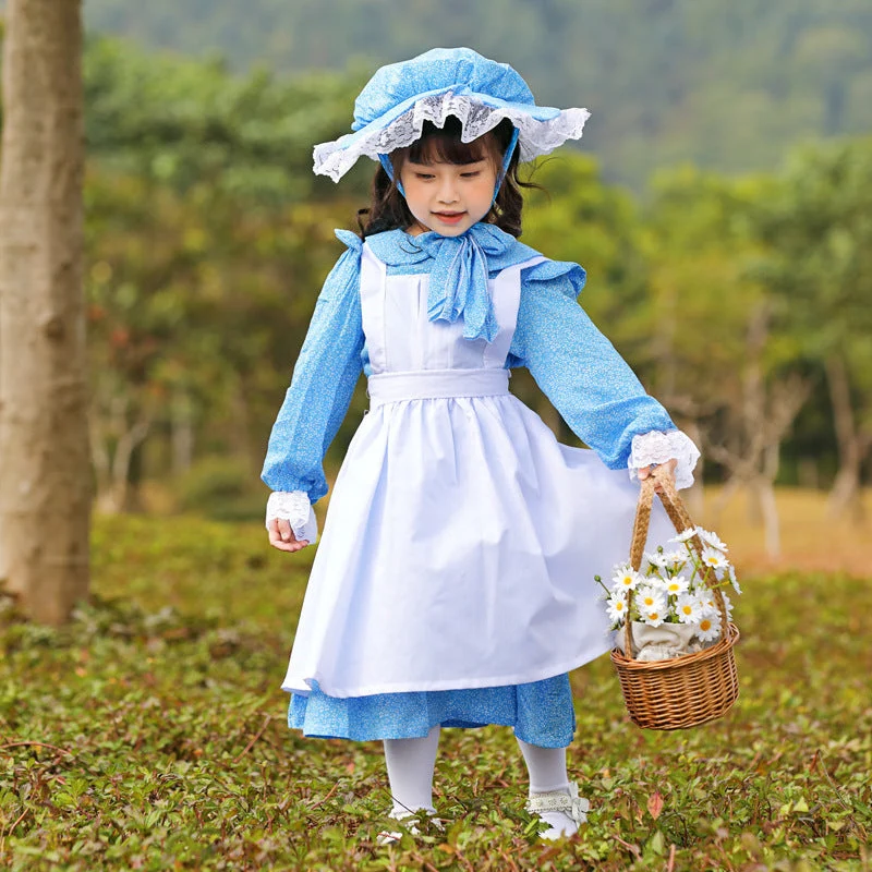 Damen Vintage Bauernkleid mit romantischen Rüschen und passendem Hut Drune