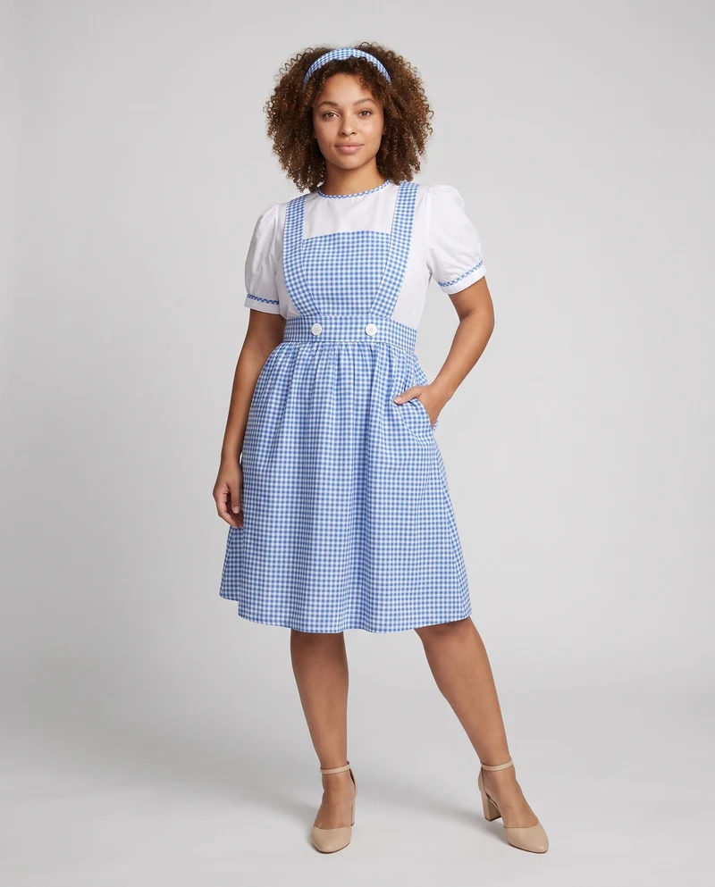 Damen Vintage Kleid mit kariertem Muster und Rüschendetails Drune