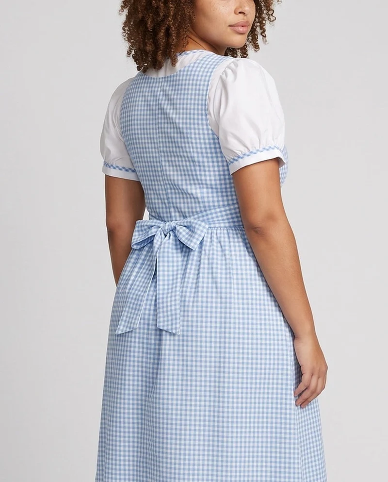 Damen Vintage Kleid mit kariertem Muster und Rüschendetails Drune