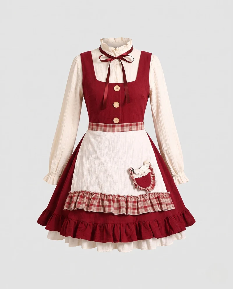 Damen Vintage Kleid mit Rüschendetails Drune