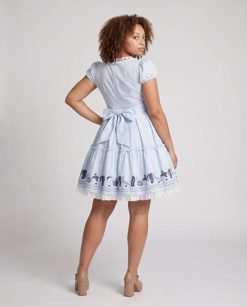 Damen Vintage Kleid mit Rüschensaum und Knopfdetails Drune