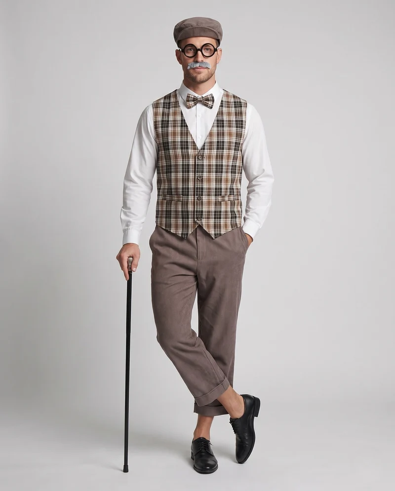 Herren Detektiv Kostüm mit elegantem Weste, Hut und Zubehör Drune
