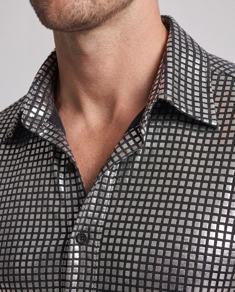 Herren Disco-Shirt mit Glitzerakzenten und weit ausgestellten Hosen Drune
