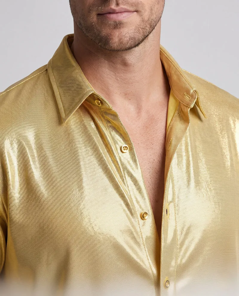 Herren Disco Outfit mit glänzender Bluse und weiten Hosen Drune