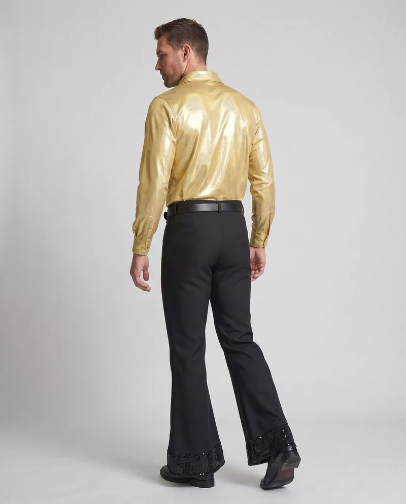 Herren Disco Outfit mit glänzender Bluse und weiten Hosen Drune