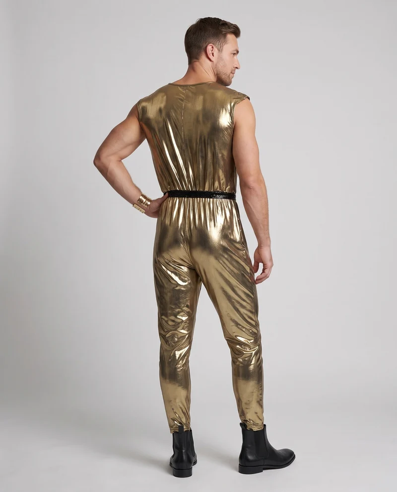 Herren Glänzendes Disco Kostüm aus Metallic Folie mit Breitem Hosenbein Drune