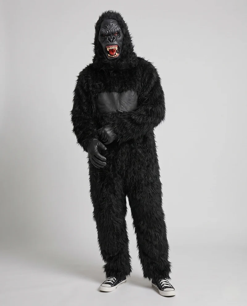 Herren Gorilla Kostüm mit realistischem Maskendesign und gemütlichem Plüsch Drune
