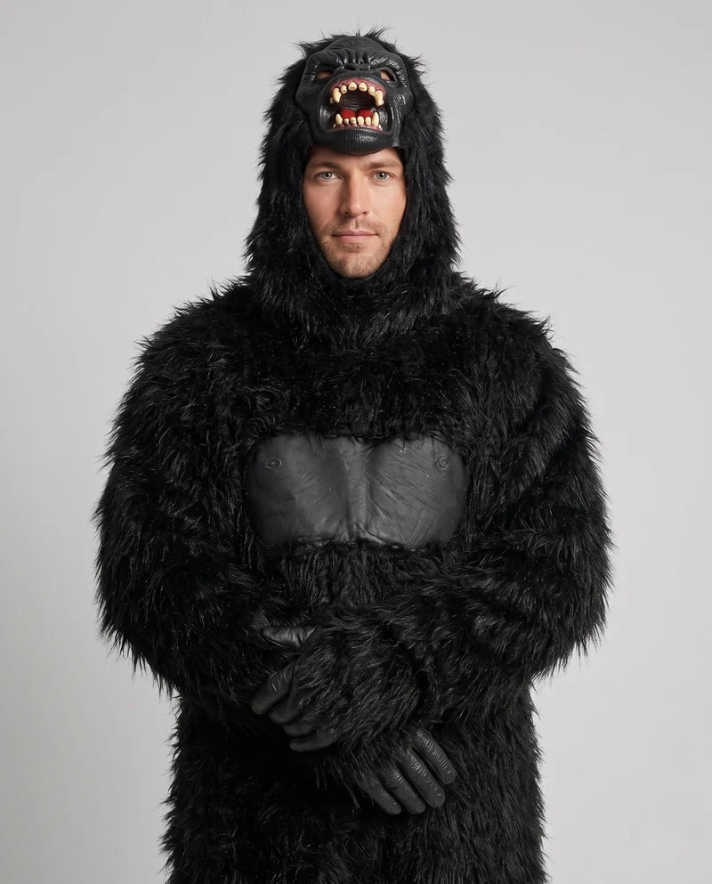 Herren Gorilla Kostüm mit realistischem Maskendesign und gemütlichem Plüsch Drune