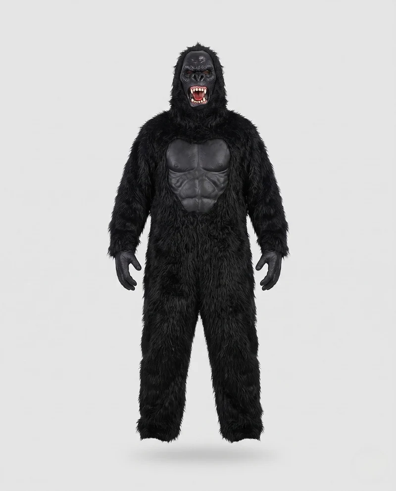 Herren Gorilla Kostüm mit realistischem Maskendesign und gemütlichem Plüsch Drune