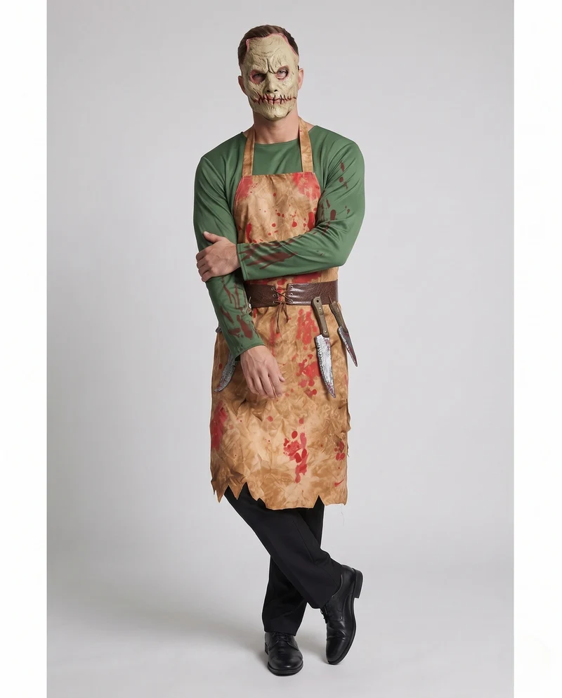 Männer Creepy Metzger Kostüm mit blutigem Schürzen-Design Drune