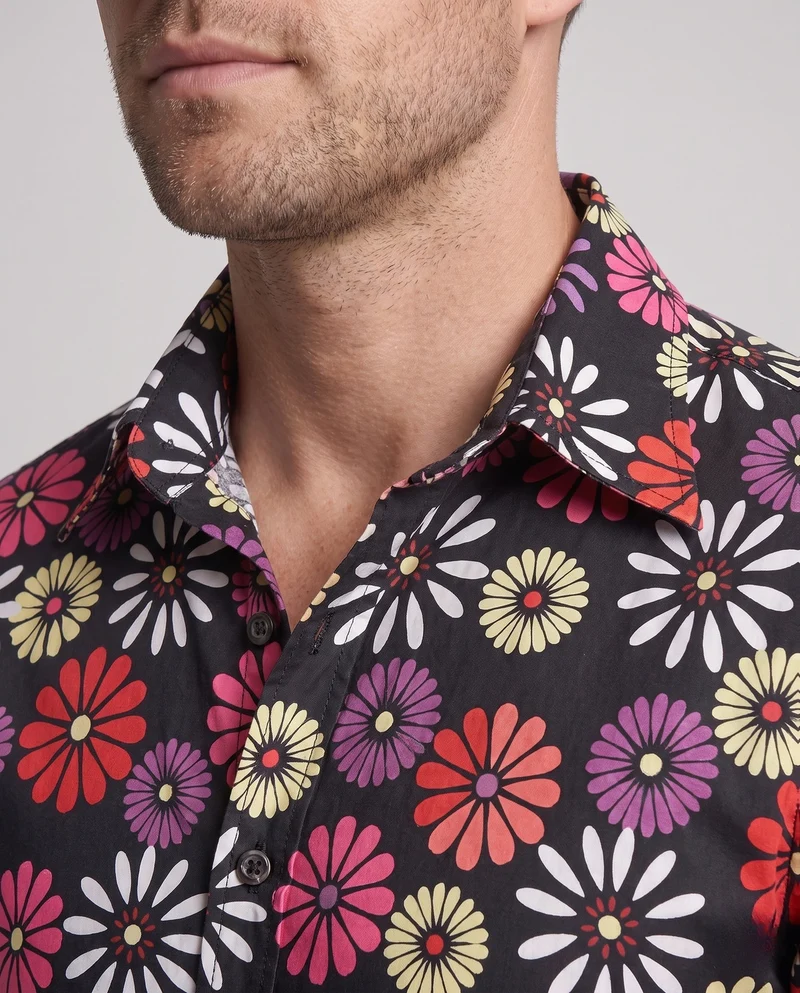 Herren Hippie Hemd mit buntem Blumenmuster und lockerer Passform Drune