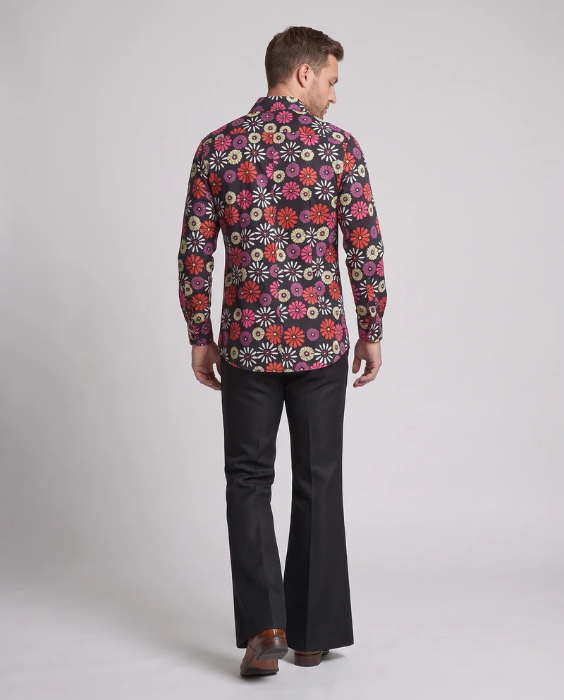 Herren Hippie Hemd mit buntem Blumenmuster und lockerer Passform Drune
