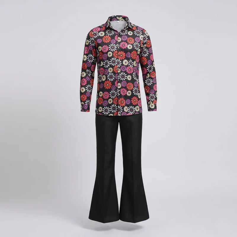 Herren Hippie Hemd mit buntem Blumenmuster und lockerer Passform Drune
