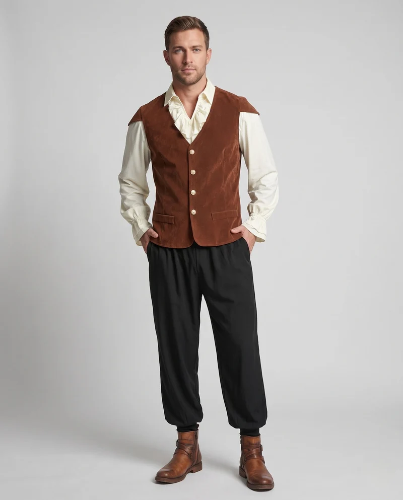 Herren Historisches Weste mit Knopfdetails und klassischen Akzenten Drune