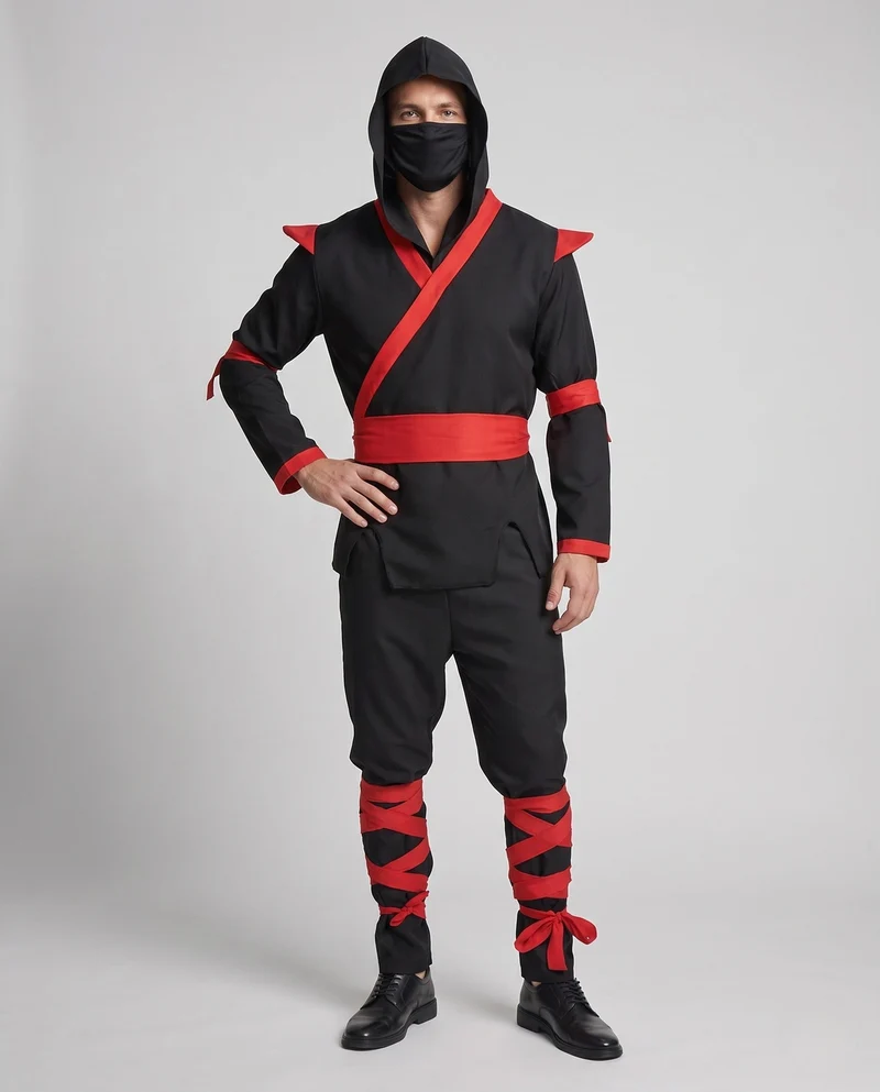 Männer Ninja Kostüm mit Kapuze und verzierten Riemen Drune