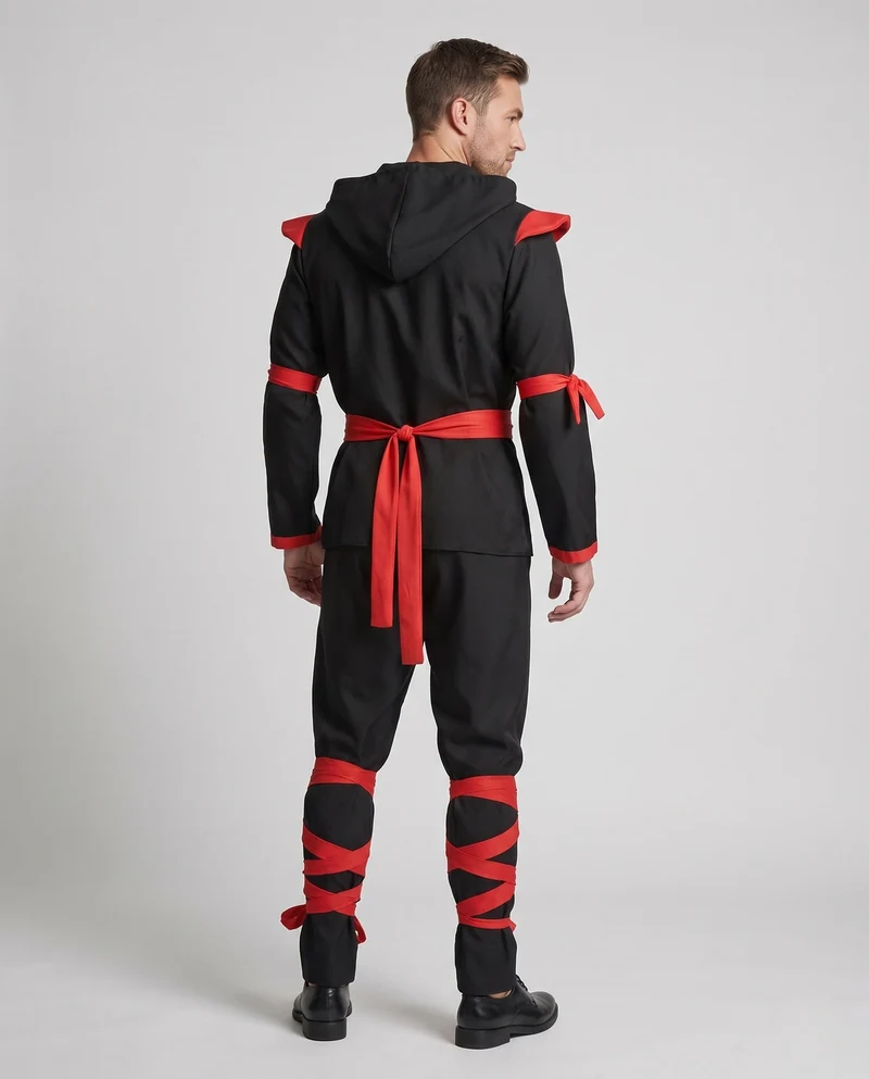 Männer Ninja Kostüm mit Kapuze und verzierten Riemen Drune