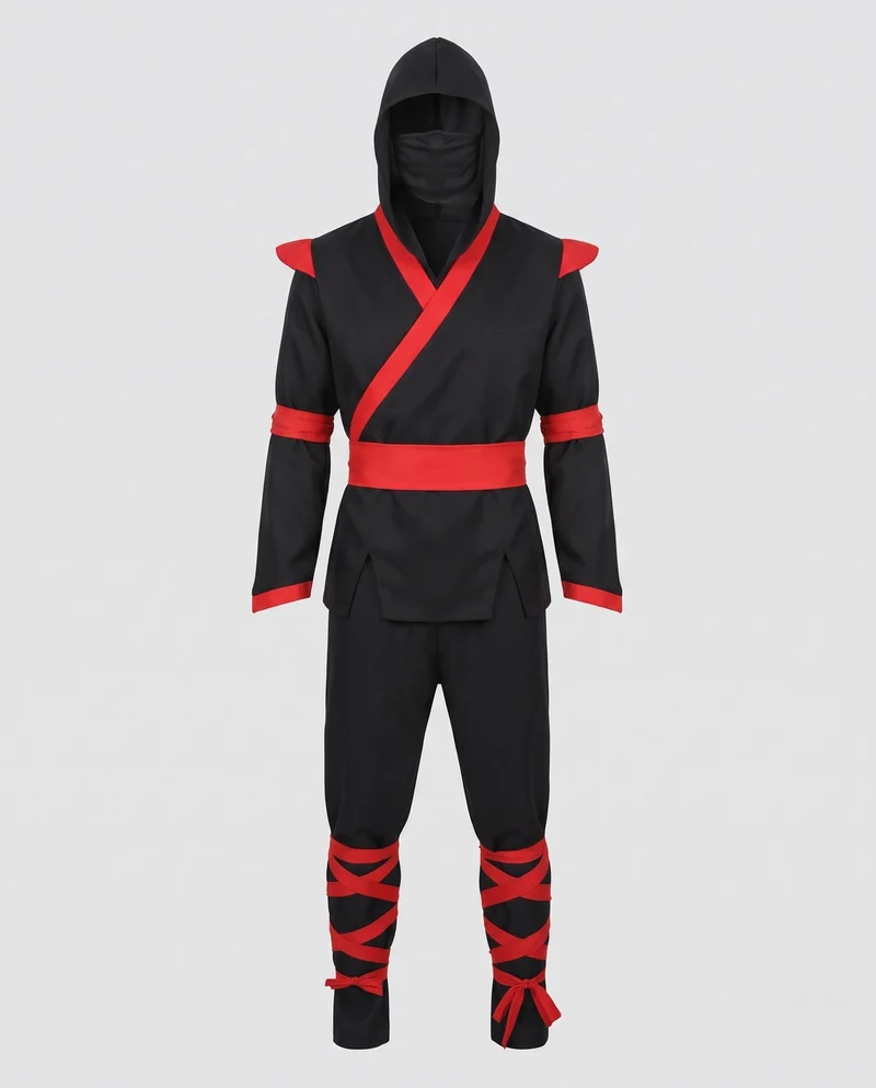 Männer Ninja Kostüm mit Kapuze und verzierten Riemen Drune