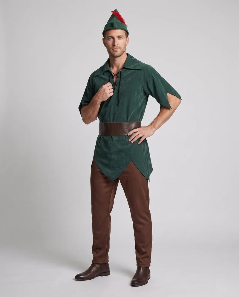 Herren Peter Pan Kostüm mit Hüftgurt und charakteristischem Hut Drune