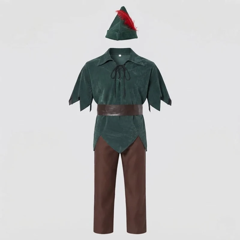 Herren Peter Pan Kostüm mit Hüftgurt und charakteristischem Hut Drune