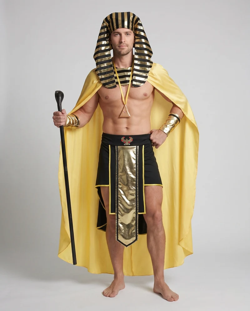 Herren Pharao Kostüm mit goldenen Akzenten und luxuriösem Umhang Drune