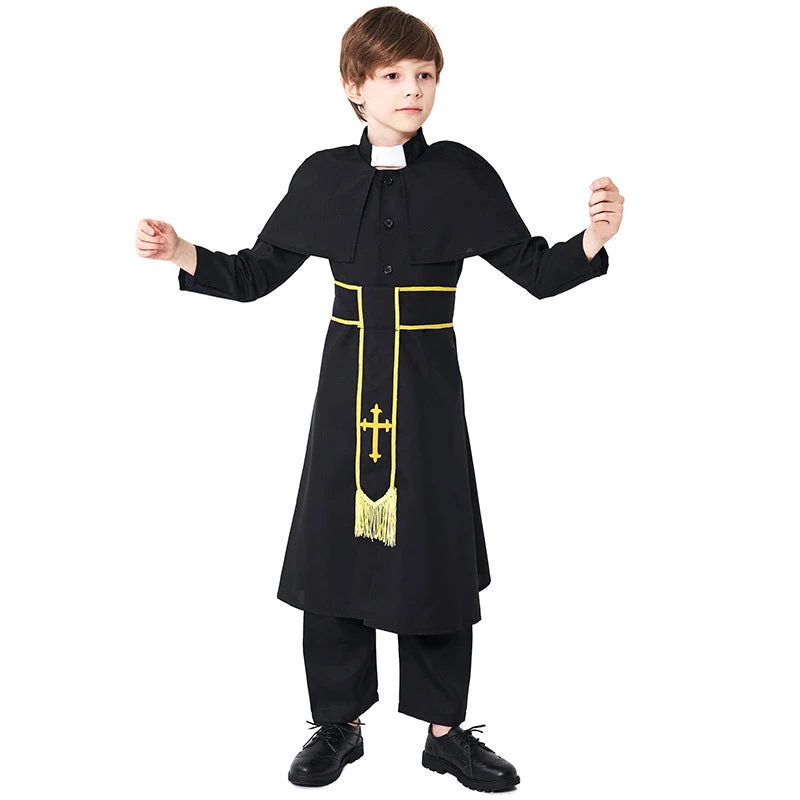 Männer Priester Kostüm mit Umhang und goldenen Accessoires Drune