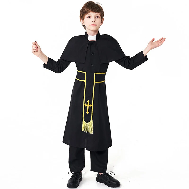 Männer Priester Kostüm mit Umhang und goldenen Accessoires Drune