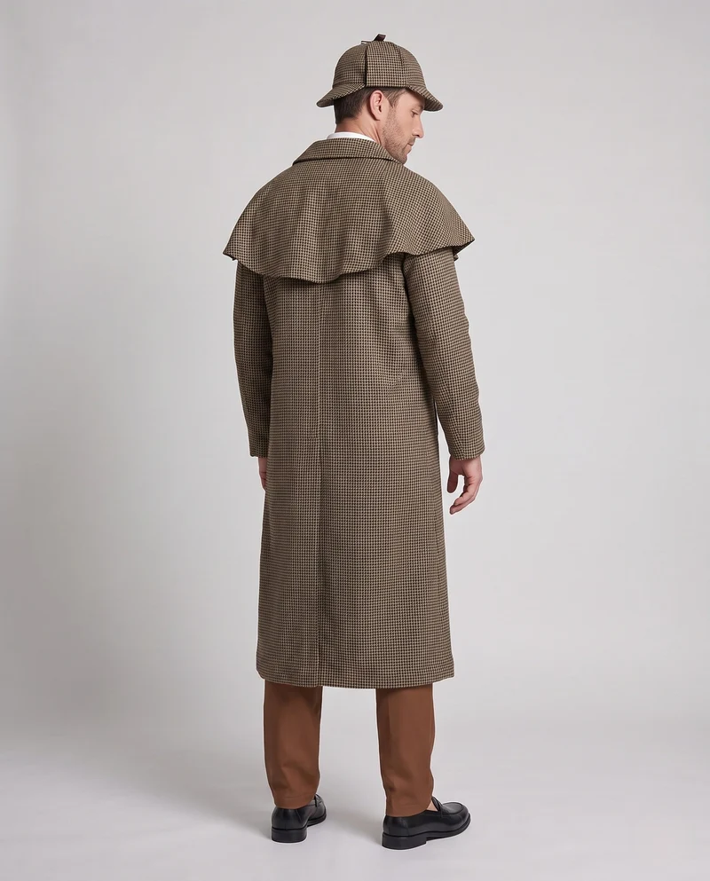 Herren Sherlock Holmes Kostüm mit kunstvoll detailliertem Sherlock Hut und legendärem Mantel Drune