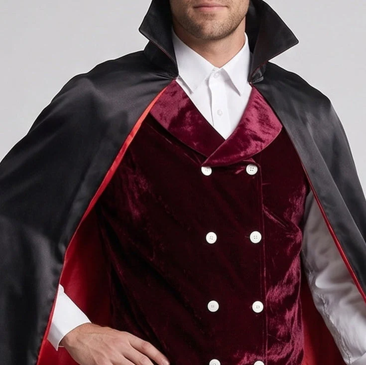 Herren Vampir Kostüm mit elegantem Umhang und bestickter Weste Drune