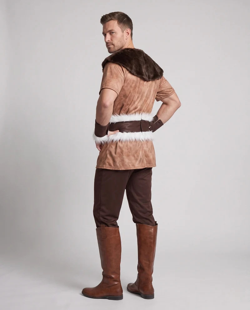 Männer Viking Kostüm mit Kapuze und Fellverzierung Drune