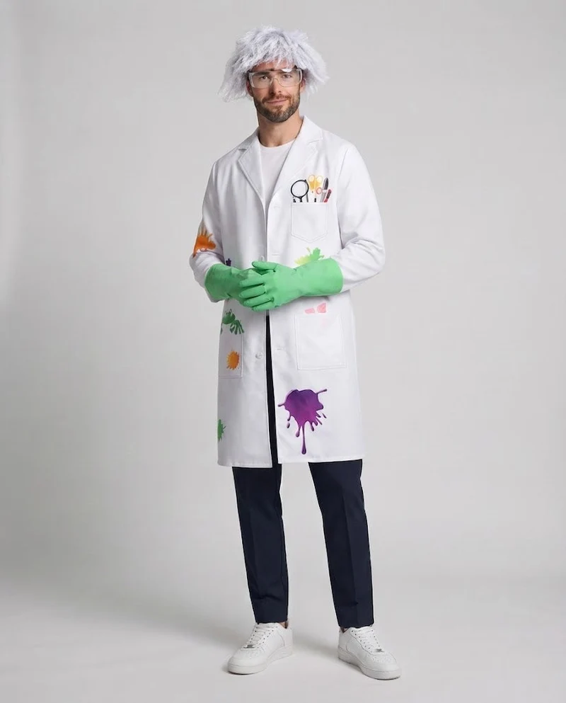 Herren Wissenschaftlerkostüm mit bunten Farben und Zubehör Drune
