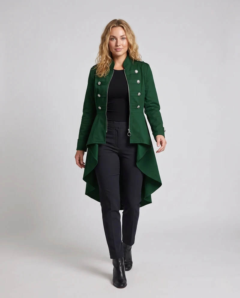 Damen asymmetrischer Kleidermantel mit luxuriösen Knöpfen Drune