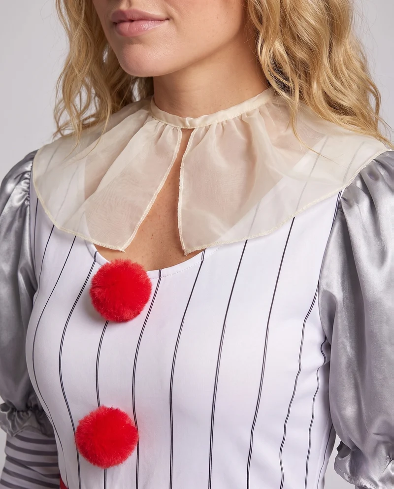 Damen Clownkostüm mit schimmernden Akzenten und Rüschen Drune