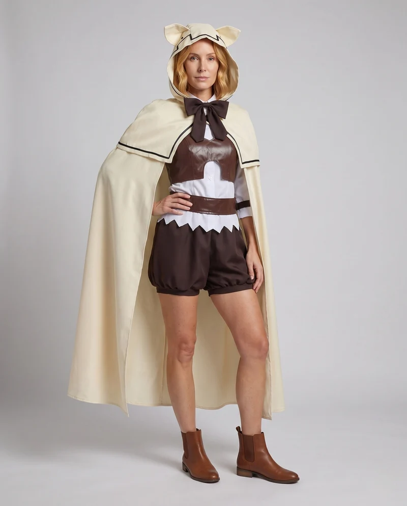 Damen Cosplay Kostüm Set mit Umhang, Bluse und Zubehör Drune