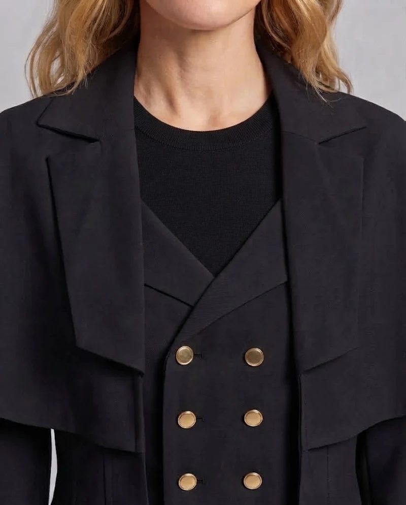 Dramatische Kapuzenjacke für Damen mit Knopfleiste und Puffärmeln Drune