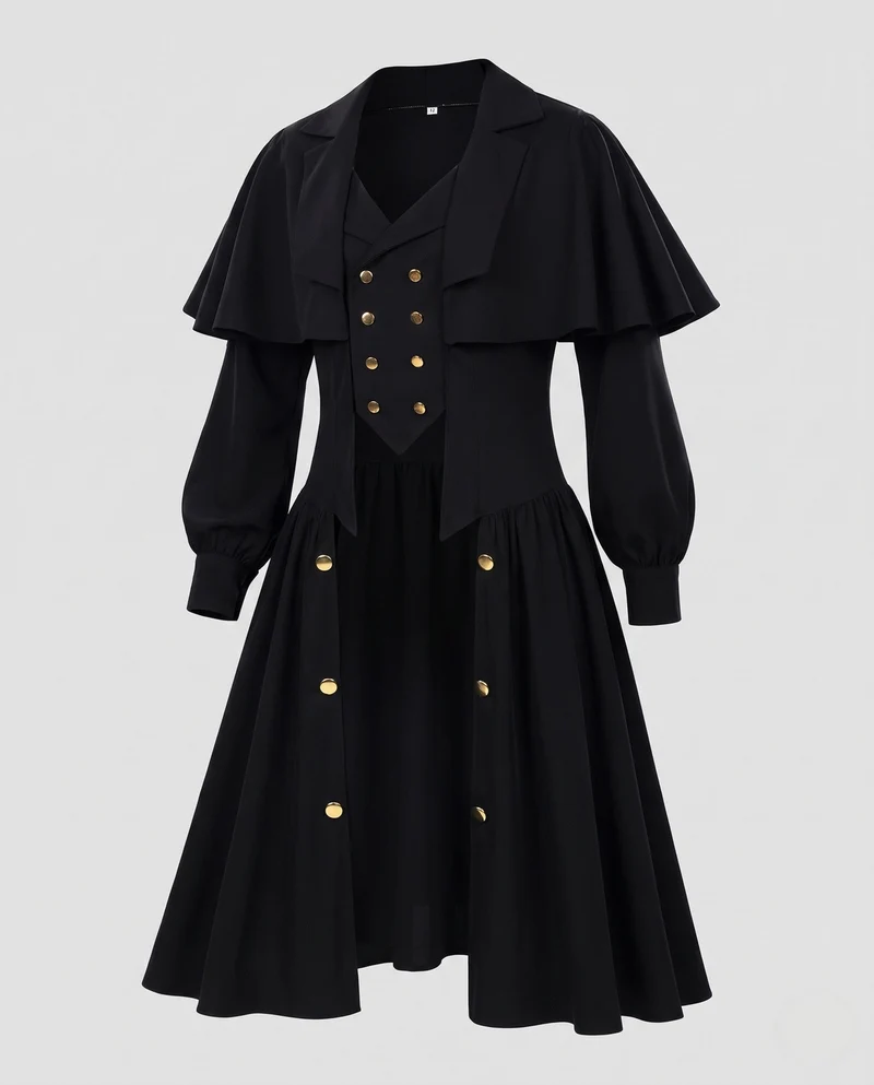 Dramatische Kapuzenjacke für Damen mit Knopfleiste und Puffärmeln Drune