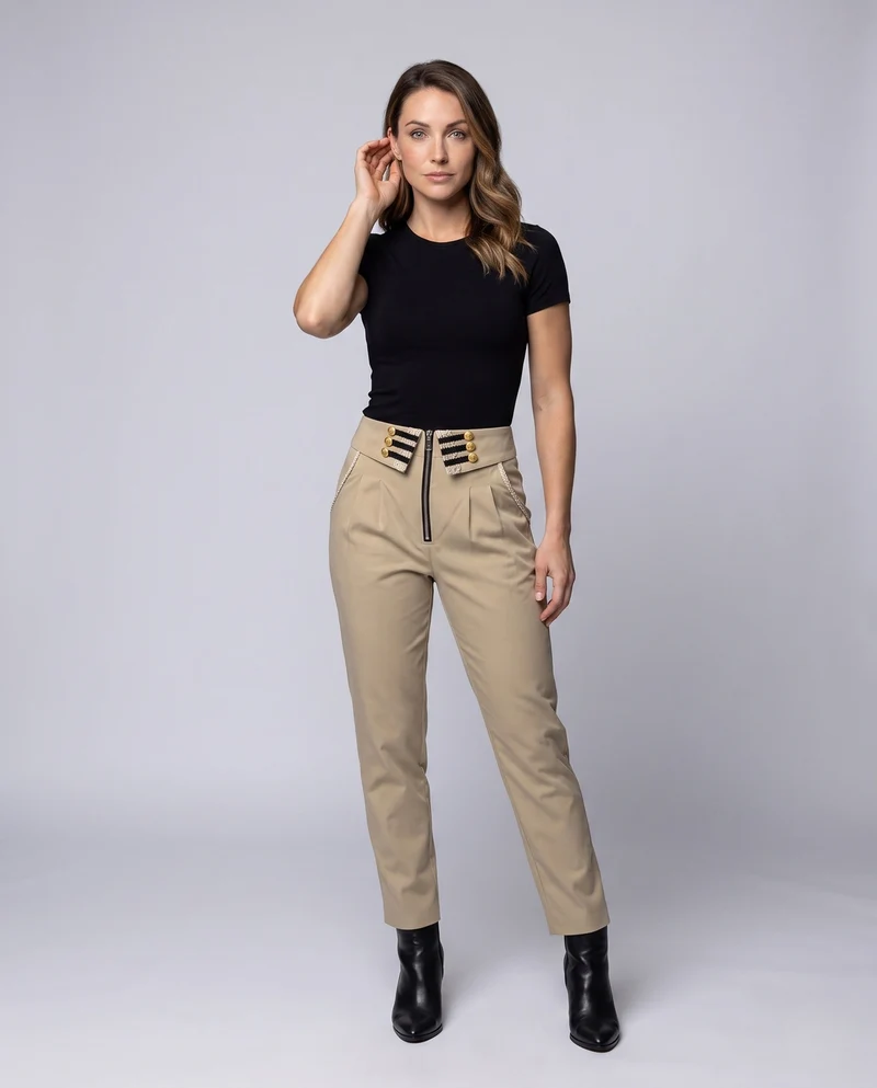 Damen elegante Anzughose mit dekorativer Knopfleiste und hoher Taille Drune