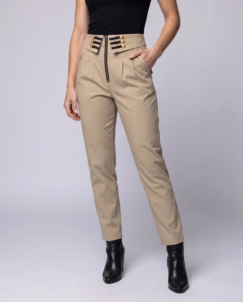 Damen elegante Anzughose mit dekorativer Knopfleiste und hoher Taille Drune