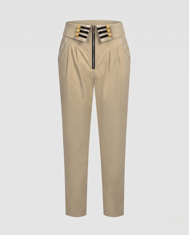 Damen elegante Anzughose mit dekorativer Knopfleiste und hoher Taille Drune