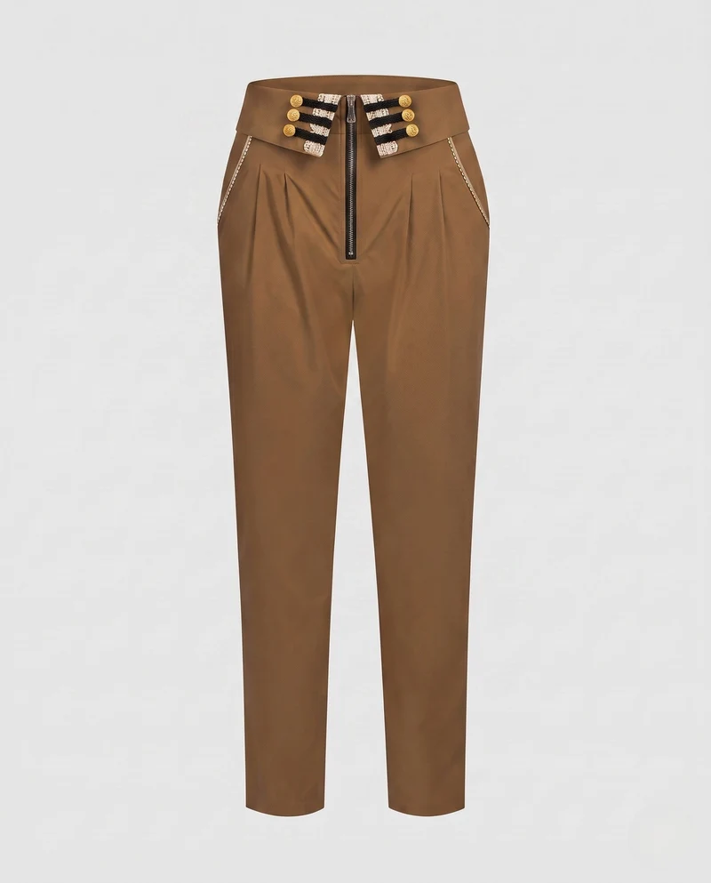 Damen elegante Anzughose mit dekorativer Knopfleiste und hoher Taille Drune