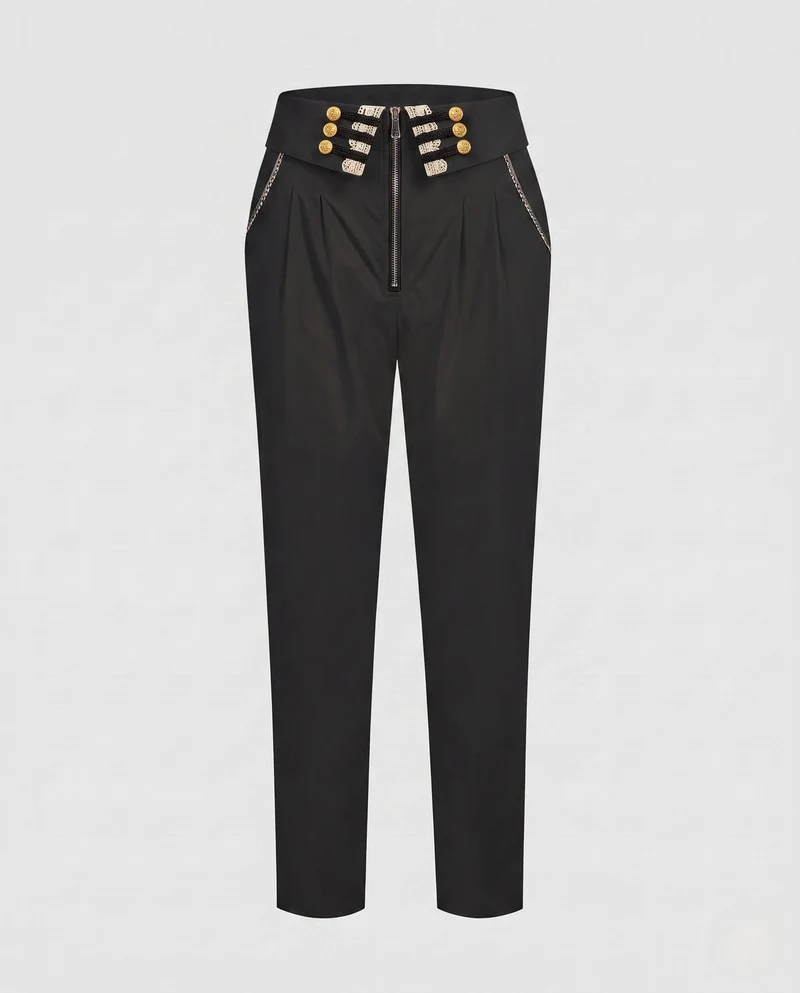Damen elegante Anzughose mit dekorativer Knopfleiste und hoher Taille Drune