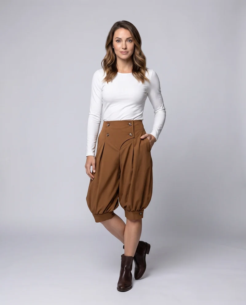 Damen elegante Ballonhosen mit stilvollen Knopfdetails Drune