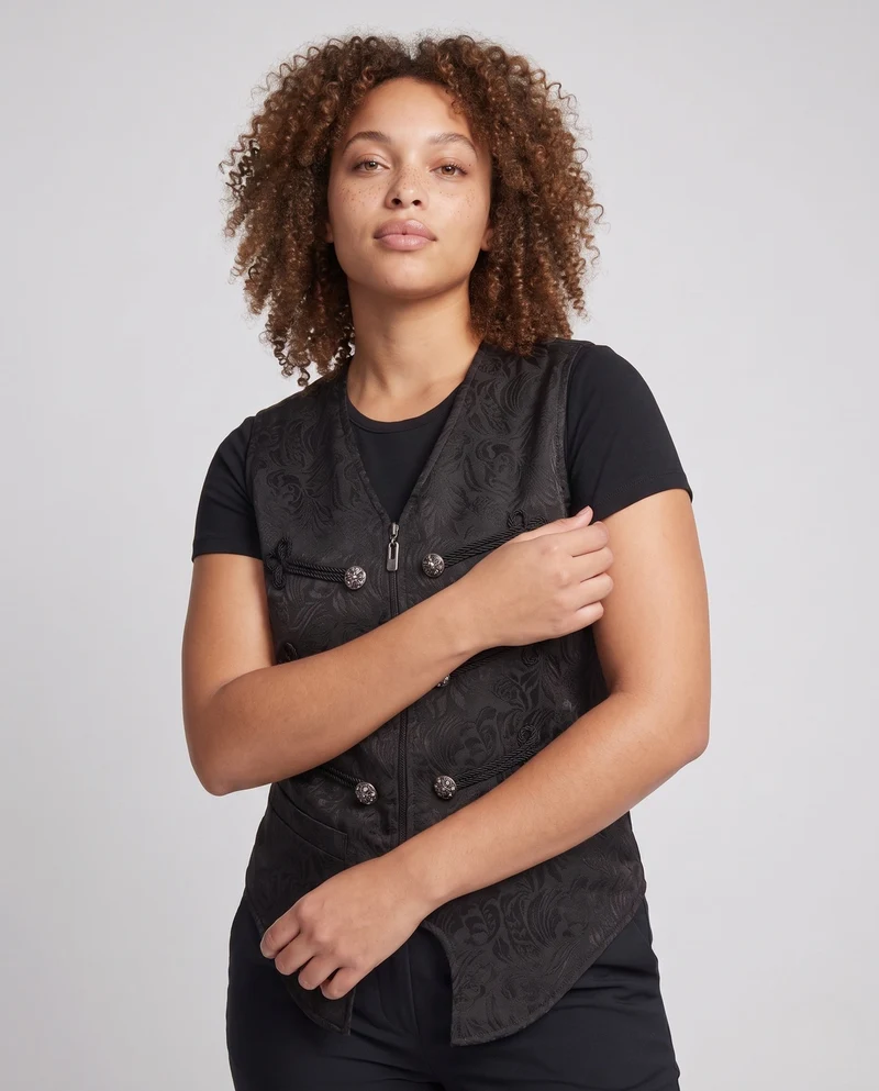 Damen eleganter Brokatweste mit kunstvollen Knöpfen Drune