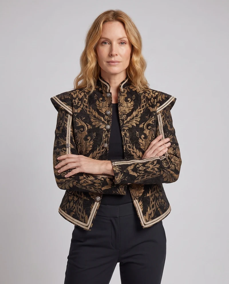 Damen Elegante Brokatjacke mit aufwändigen Verzierungen Drune