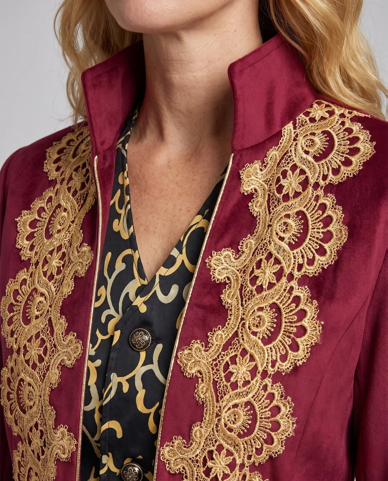 Damen Elegante Gala Jacke mit aufwendigem Goldmuster Drune